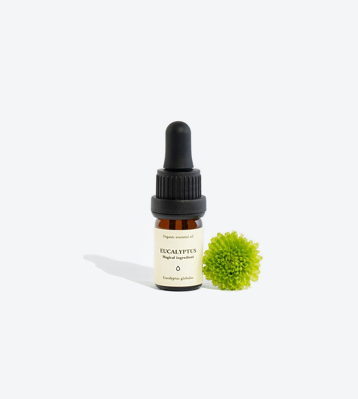 Eucalyptus essential oil bottle, front view