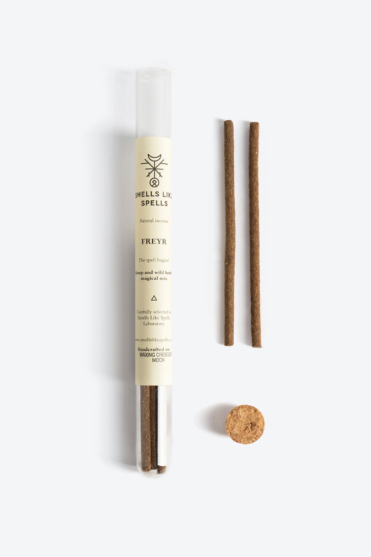 Natural Incense FREYR stick lit with rising smoke