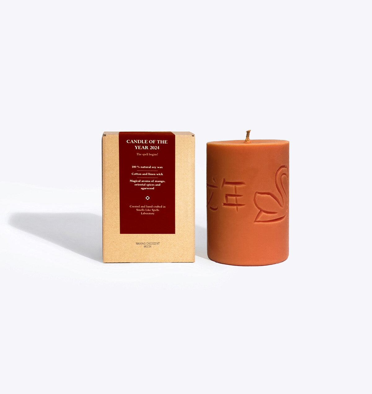 Candle of the Year 2024 with engraved symbols, front view