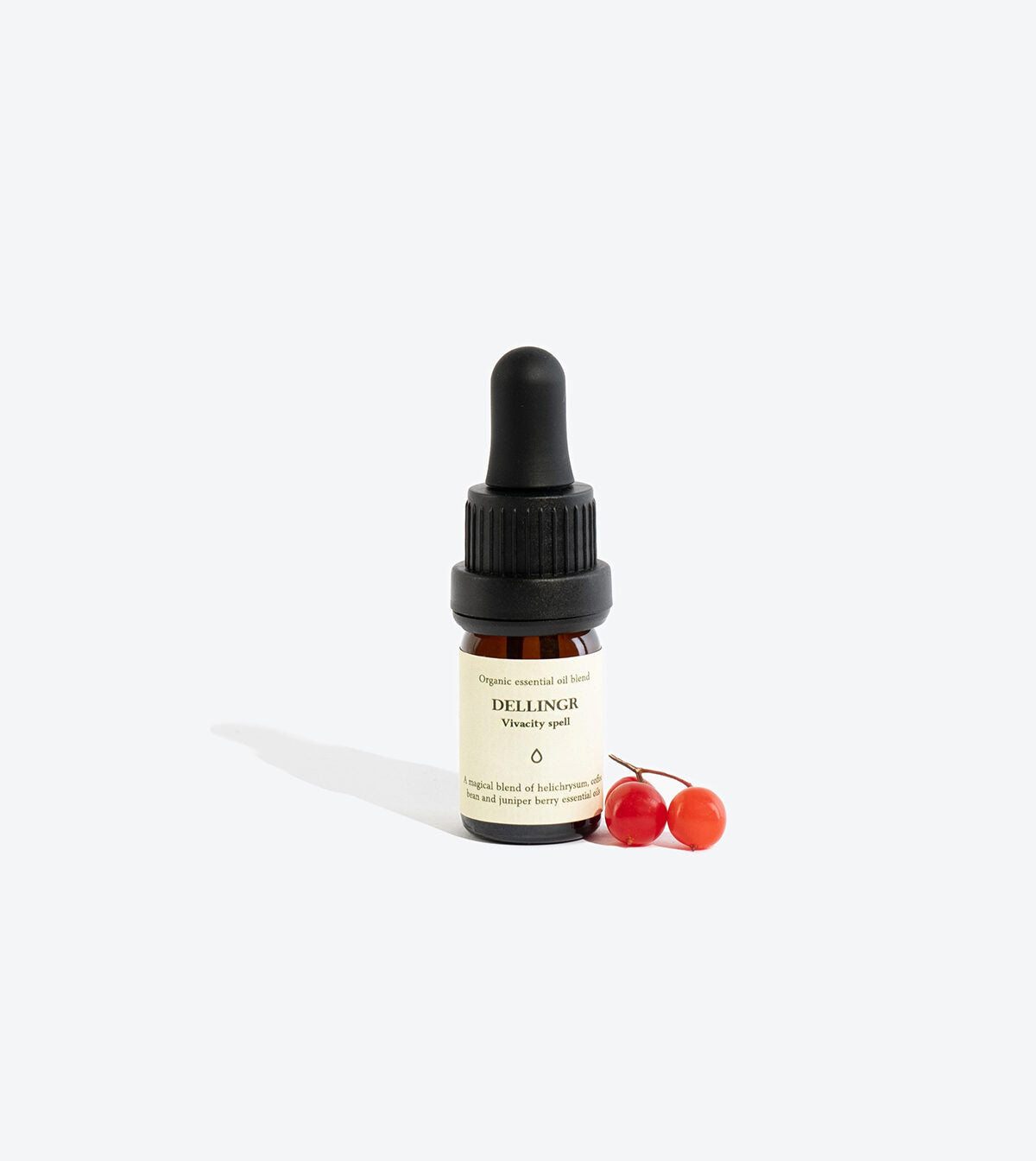 DELLINGR essential oil blend, 5ml glass bottle with pipette, front view