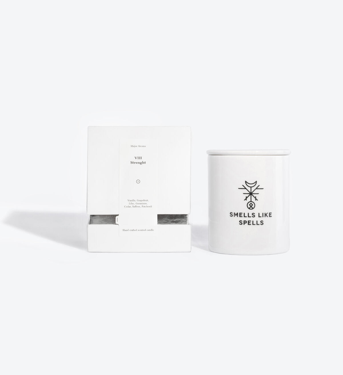 Boîte de la bougie STRENGTH avec carte de Tarot des arcanes majeurs
