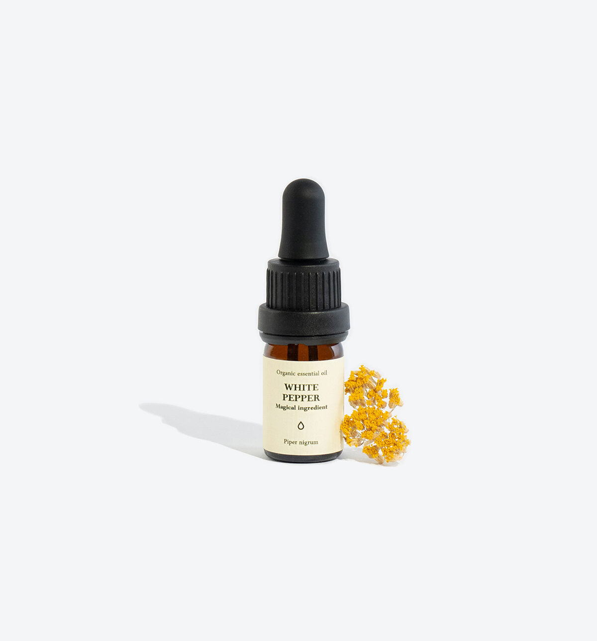 WHITE PEPPER essential oil bottle, front view with label